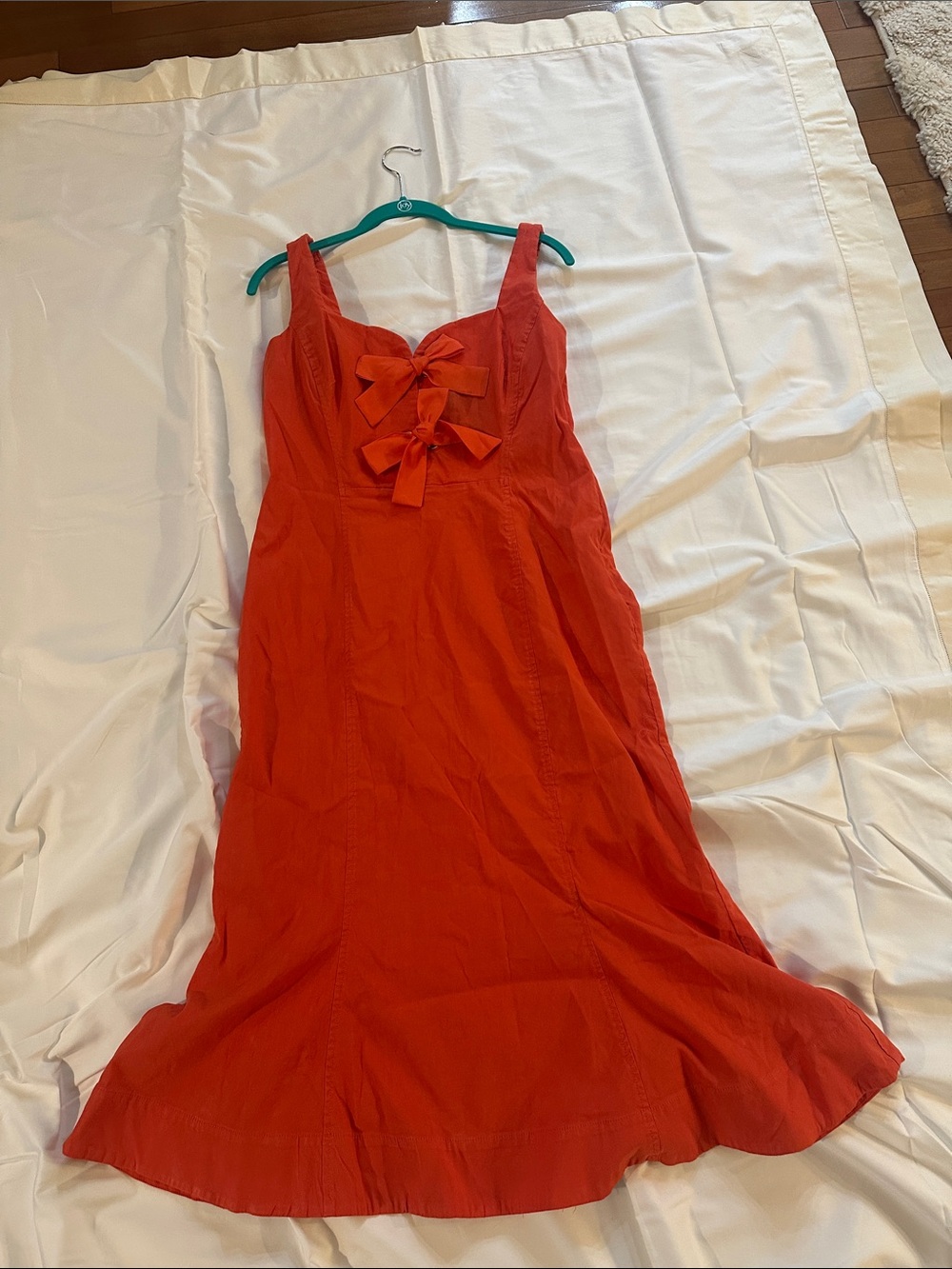 Anthropologie Vibrant Red Bow-Front Midi Dress